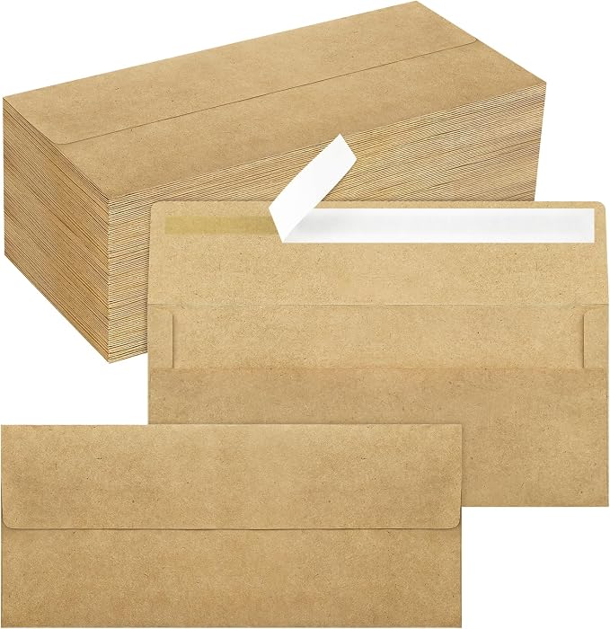 200 Pack #10 Business Envelopes, Self Seal Standard Kraft Envelopes by QIKSION