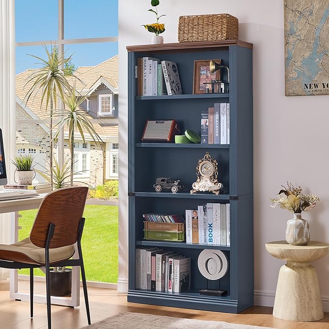 RWYHG 70" Blue Tall Bookshelf Set of 2, 5-Tier Thick Wooden Book Shelf - Image 3