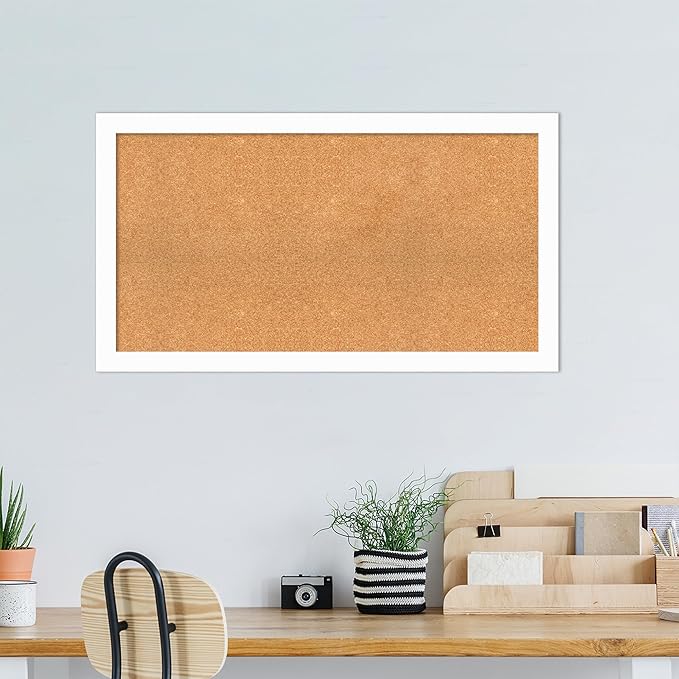 Amanti Art Natural Cork Board for Wall, 25x45 Vision Board with White Frame, Oversize Corkboard Office Decor for Home Organization, Casual Corkboard Pinboard to Display Items for Home Organization in-DeskLoop Office