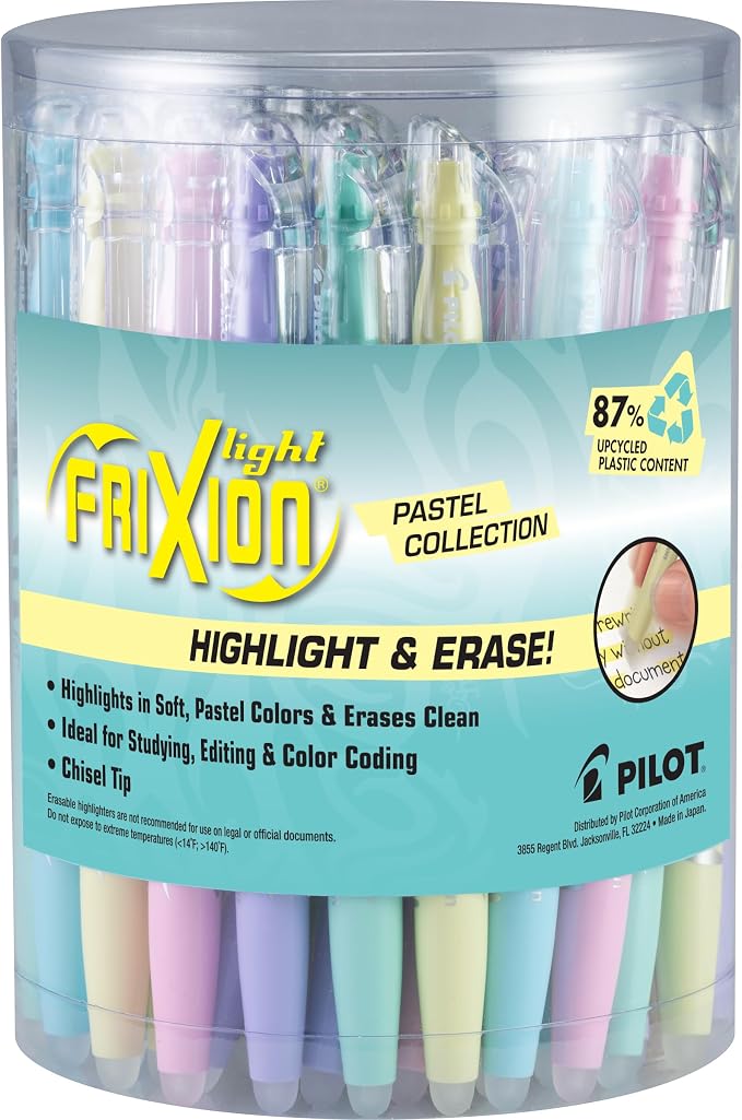 Pilot FriXion Light Pastel Erasable Highlighters, Chisel Tip, Journaling by PilotCorporationofAmerica