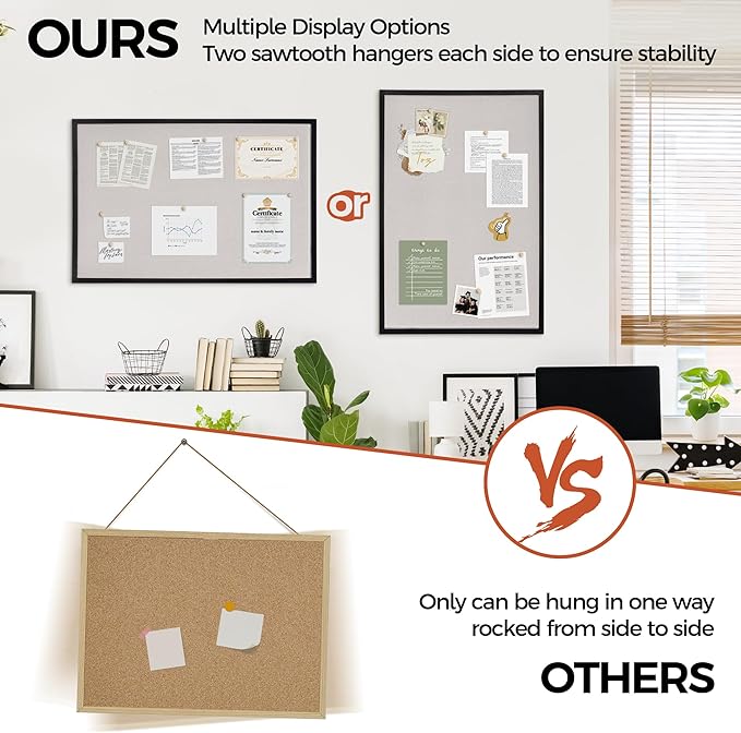 Fun Memories Cork Board Bulletin Board for Office, 24" x 36" Pine Wooden Framed Corkboard, Wall Mounted Notice Pin Board for School Home & Office, Black-DeskLoop Office