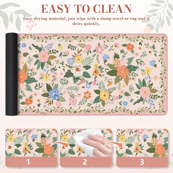 iCasso Floral Desk Mat for Keyboard and Mouse, Cute Gaming Mouse Pad XXL - Image 6