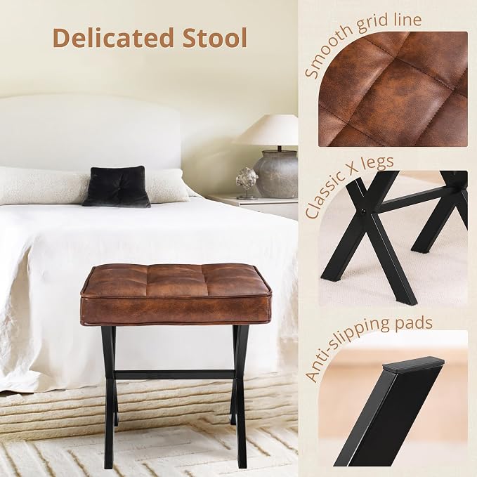 LUE BONA Vanity Stool, Square Faux Leather Makeup Stool - Image 6