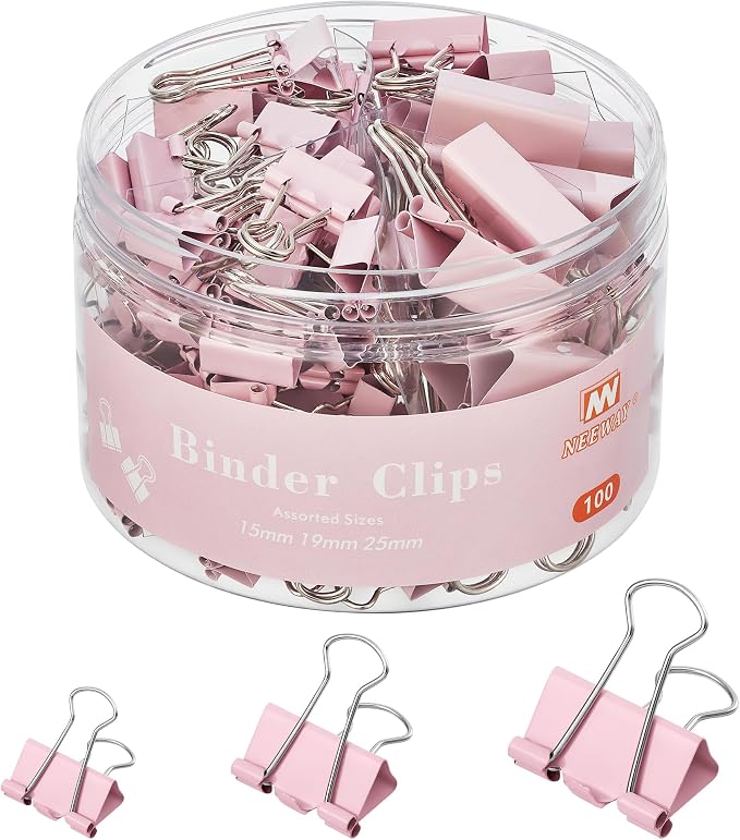 NEEWAY 100 Count Binder Clips Assorted Sizes, Paper Binder Clips, Metal Paper by NEEWAY