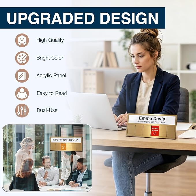 Name Plate for Desk& Office Door Sign, 6 Options Do Not Disturb, In A Meeting - Image 5