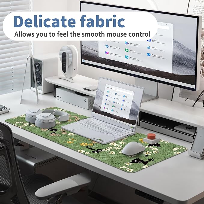 Cute Cat Mouse Pad Large Green Desk Mat Extended Keyboard Mouse Pad Kawaii - Image 5