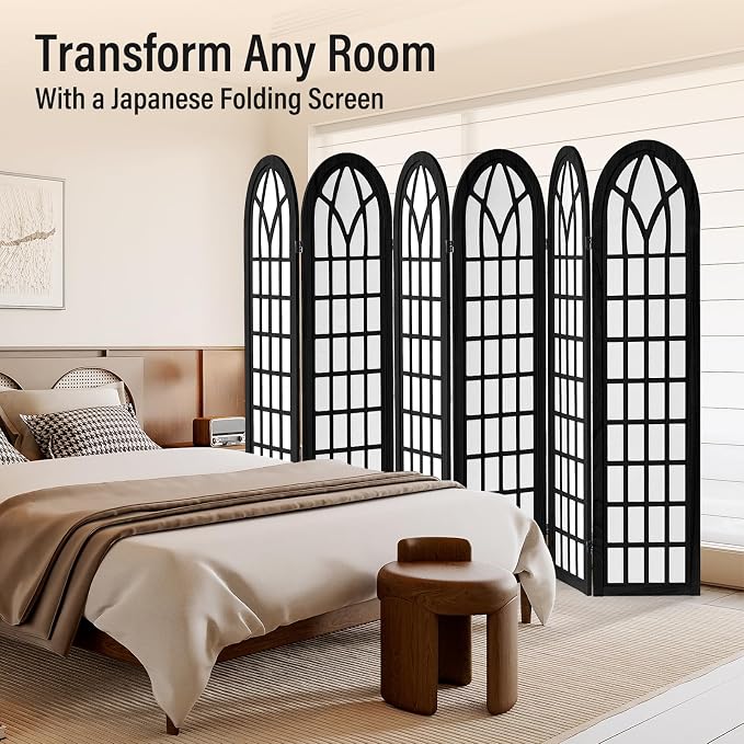 ALeesing Folding Room Divider Privacy Screen Freestanding 6-Panel Shoji Style - Image 7