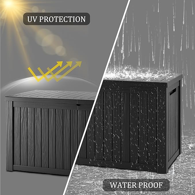 180 Gallon Resin Deck Box, Waterproof Outdoor Storage Bin for Patio Furniture, Pool Accessories, and Garden Tools, Lockable & UV-Resistant, Black-DeskLoop Office