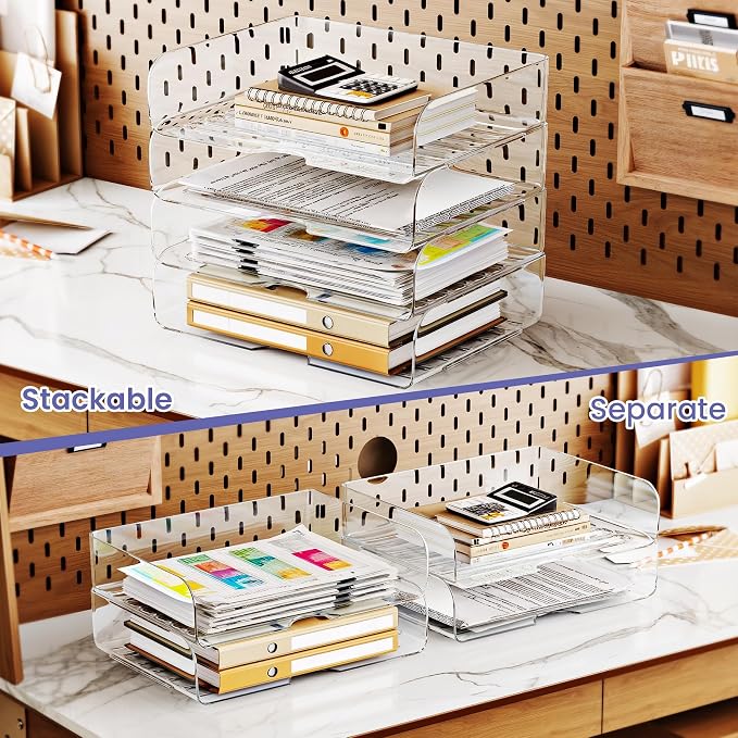 Tomorotec Desk Letter Tray Set, A4 Size Clear PET Stackable Document Organizer - Image 2