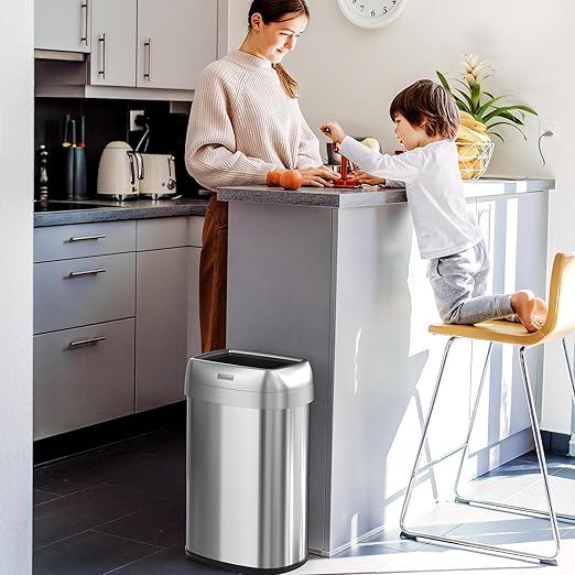 iTouchless 13 Gallon Open Top Kitchen Trash Can Recycling Bin with Double Odor Filters, Oval Commercial Grade Stainless Steel Trashcan for Home Office Work Bedroom Living Room Garage-DeskLoop Office
