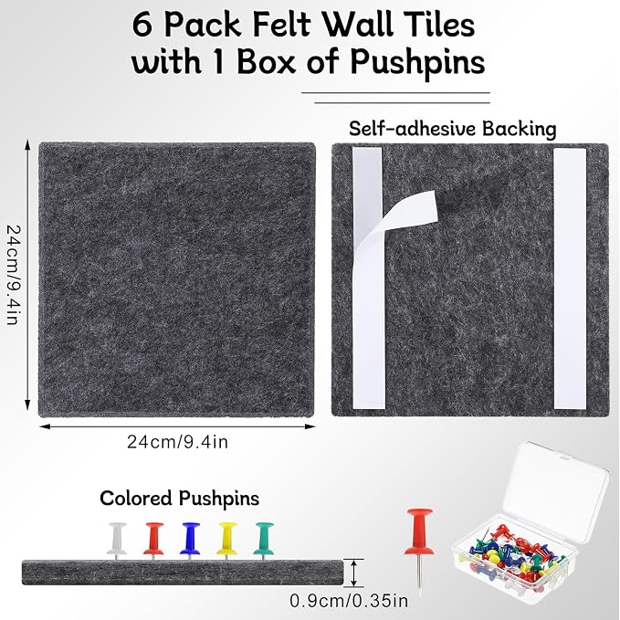 Large Cork Board 28" x 19", 6 Pack Felt Bulletin Board - Image 2