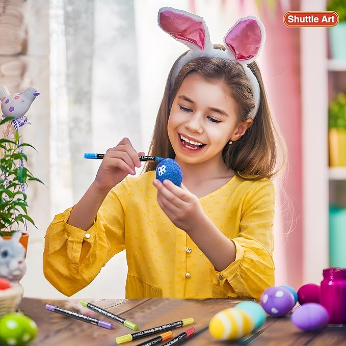 28 Metallic Colors Dual Tip Acrylic Paint Markers, Brush Tip and Fine Tip Acrylic Paint Pens for Rock Painting, Ceramic, Wood, Canvas, Plastic, Glass, Stone, Calligraphy, Card Making, DIY Crafts-DeskLoop Office