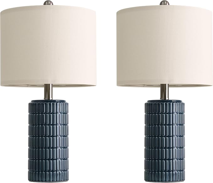 PoKat 20.75" Small Blue Table Lamps, Farmhouse Bedside Lamps - Image 8