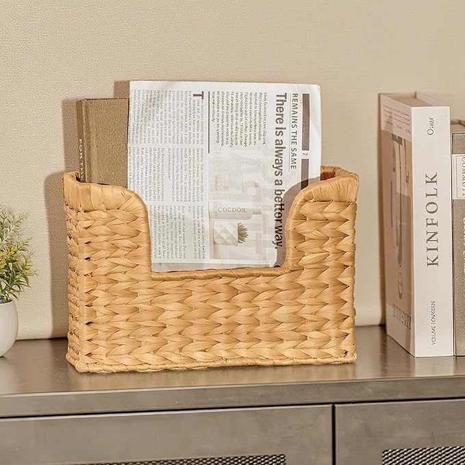 Magazine Holder Wall Basket Water Hyacinth Woven Mail Organizer, Wicker Wall - Image 4