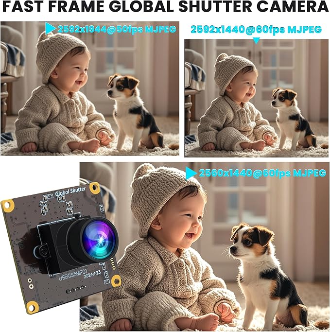 ELP 5MP Global Shutter 50fps USB Camera for Computer UVC USB2.0 Lightburn High Speed 60fps PC Web Camera Wide Angle for Live Streaming (100 Low Distortion Lens)-DeskLoop Office