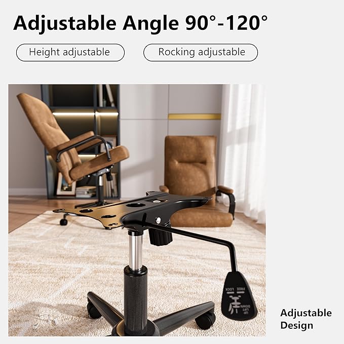 Brown Leather Office Chair with Wheels, Memory Foam Height Adjustable Computer Deak Chair, Rolling Swivel Executive Chair for Home Office-DeskLoop Office