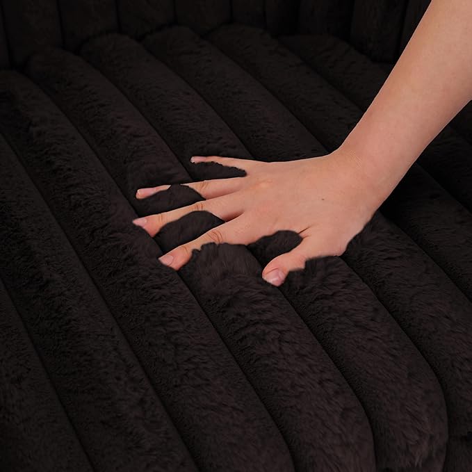 UIXE Faux Fur Swivel Accent Chair, Modern Upholstered Armchair Barrel Club Chair for Living Room, Chocolate-DeskLoop Office