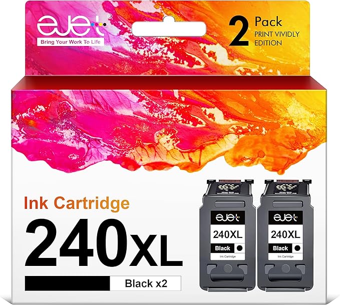 ejet 240XL PG-240 Black Ink Cartridge Remanufactured Replacement for Canon 240XL Black Ink Cartridge PG-240 XL for Canon Pixma MG3620 TS5120 MG2120 MG3520 MX452 MX512 MX532 MX472 Printer (2-Black)-DeskLoop Office