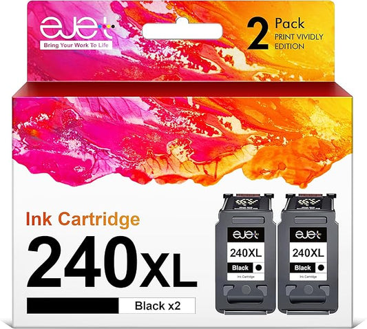 ejet 240XL PG-240 Black Ink Cartridge Remanufactured Replacement for Canon 240XL Black Ink Cartridge PG-240 XL for Canon Pixma MG3620 TS5120 MG2120 MG3520 MX452 MX512 MX532 MX472 Printer (2-Black)-DeskLoop Office