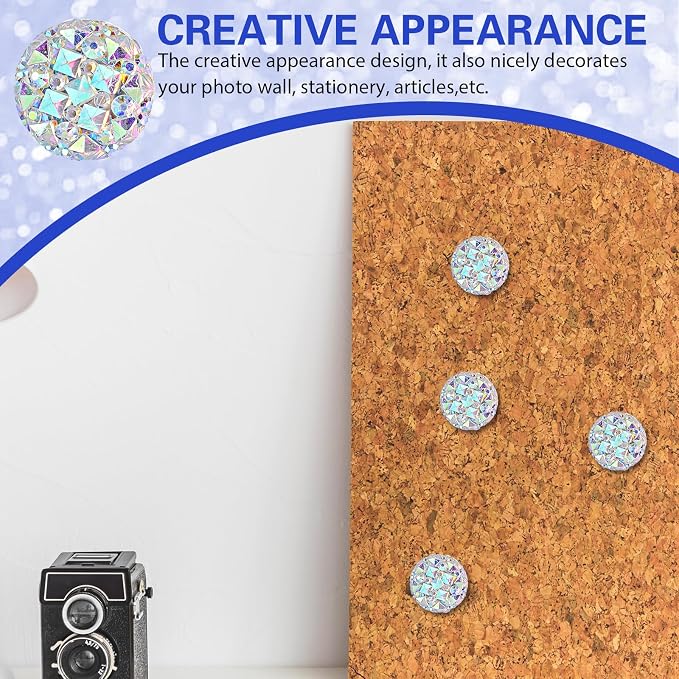 Mabor 30Pcs Decorative Thumb Tacks Glitter Rhinestone Cute Push Pins - Image 3