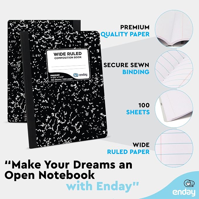 Enday Composition Notebook Hard Cover Marble composition notebook, 100 Sheets - Image 4
