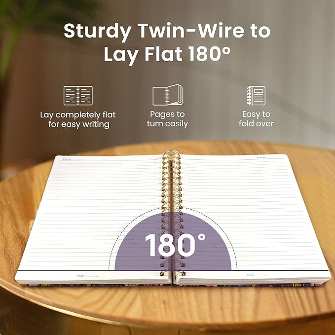Lined Spiral Notebook Journal for Work, 300 Pages Thick B5 (7.1"x10") College Ruled Journal for Women & Writing, Hardcover Notebook for Note Taking, Perfect for Office Home School, Midnight Bloom-DeskLoop Office