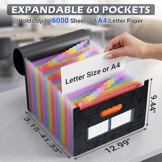 AFMAT Accordion File Organizer, 60 Pockets Expanding File Folder w/Labels - Image 3