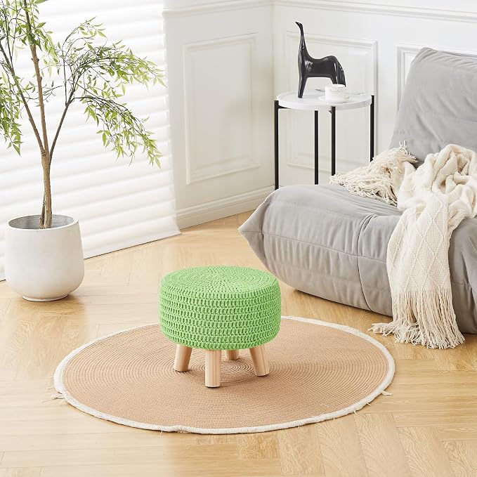 Wimarsbon Pouf Ottoman, 100% Cotton Knitted Boho Footstool, Round Footrest - Image 6