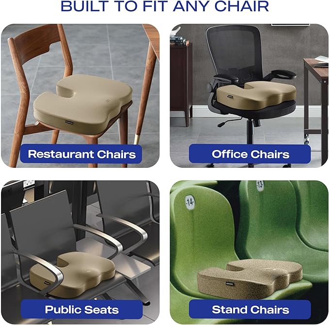 Skechers Memory Foam Seat Cushion,Office Chair Cushion for Tailbone Pain Relief,Butt Pillow for Office Chair,Car seat Cushion,Computer Desk,Long Sitting Office Workers,and Car Drivers,Beige-DeskLoop Office