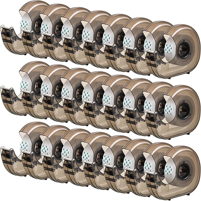 Sabary 50 Pcs Handheld Tape Dispenser Desktop Adhesive Cutter Transparent Plastic Refillable Dispenser Lightweight and Portable Manual Use Adhesive Holder for Home Packing, No Tape Included-DeskLoop Office