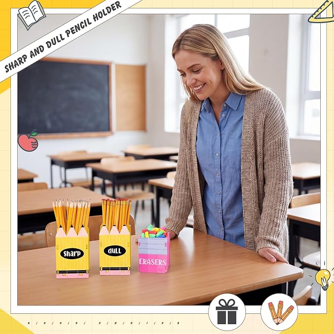 DoubleFill 3 Pcs Sharp and Dull Pencil Holder Eraser Buckets Wooden Shaped - Image 5