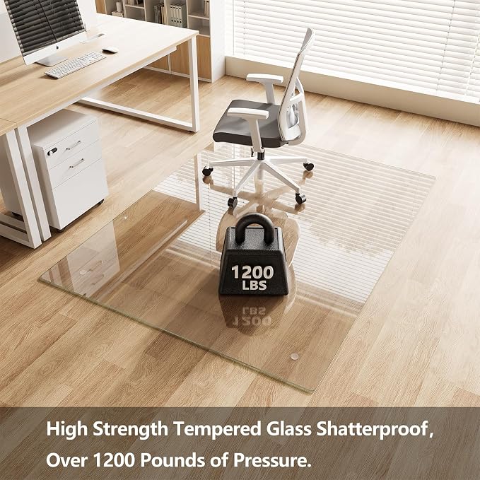 Koonmi Chair Mat for Carpet, Tempered Glass 51"x63" Office Chair Mat, Glass - Image 2