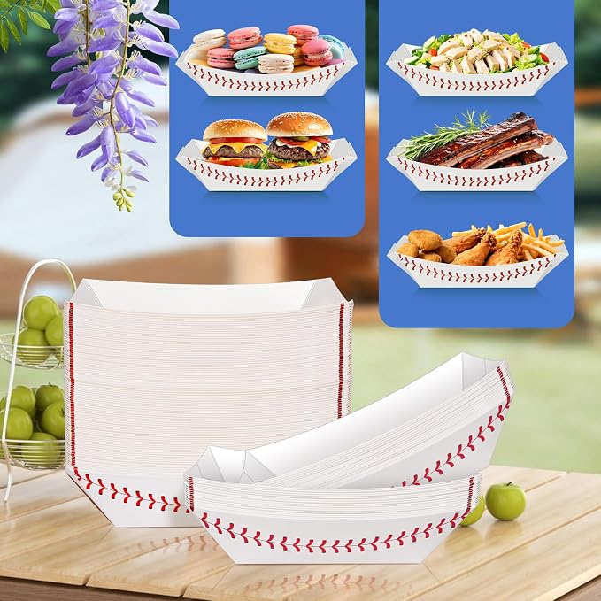 100 Pack 3Lb Paper Food Boat Trays, Baseball Birthday Decoration Baseball Party - Image 4