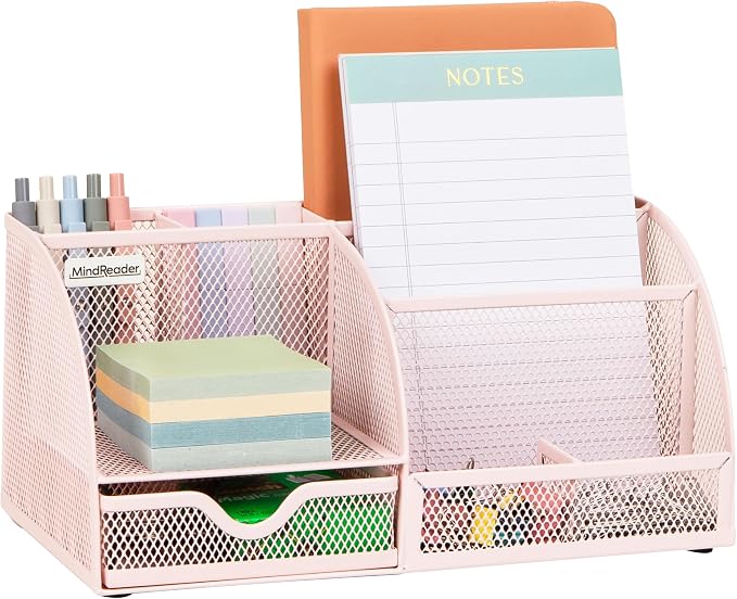 Mind Reader 7-Compartment Desktop Organizer, Metal Mesh Desk Organizer by MindReader