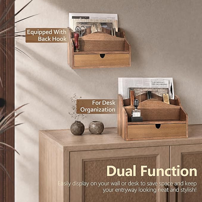Rebee Vision Acacia Wood Mail Organizer - Image 6