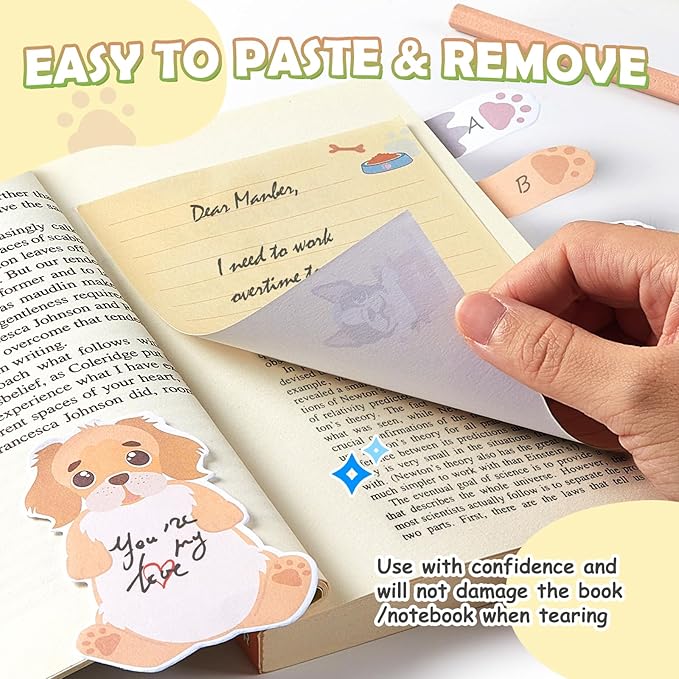 Hommie Cute Sticky Notes, Dog Sticky Notes Set Planner Dividers Self-Stick Notes Pads Animal Divider Tabs Bundle Writing Memo for Dog Lovers Office School Supplies-DeskLoop Office