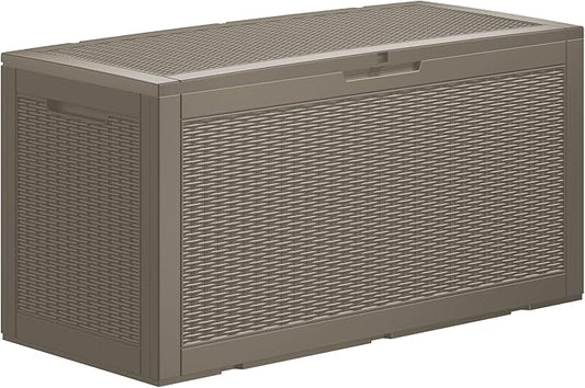 100 Gallon Resin Deck Box, Waterproof Outdoor Storage Bin for Patio Furniture, Pool Accessories, and Garden Tools, Lockable & UV-Resistant, Grey-DeskLoop Office