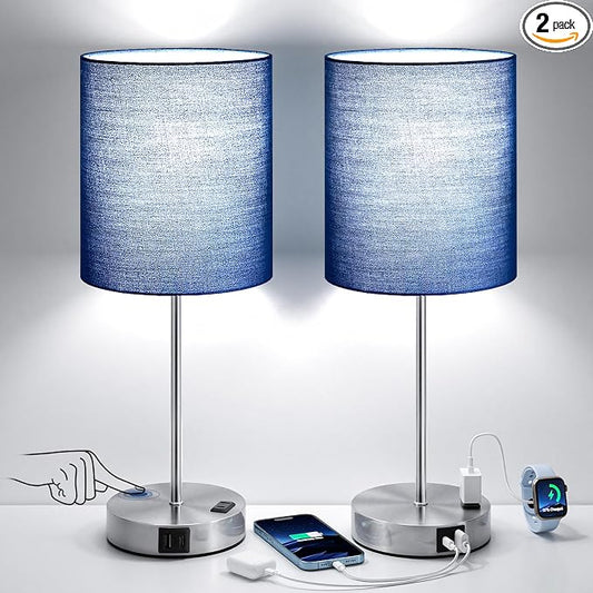 Blue Touch Lamps for Nightstand Set of 2 by Fenmzeelighting