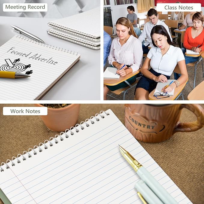 6 Pack 8.5 x 11'' Top Bound Office Steno Book Wide Ruled Double Sided Spiral Notebooks Reliable White Paper 70 Sheets/Pad Pastel Colors Covers for Writing School Notes(Classic Color)-DeskLoop Office