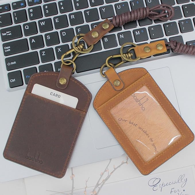 Badge Holder: Boshiho Cowhide Leather ID Badge Card Holder - Image 3
