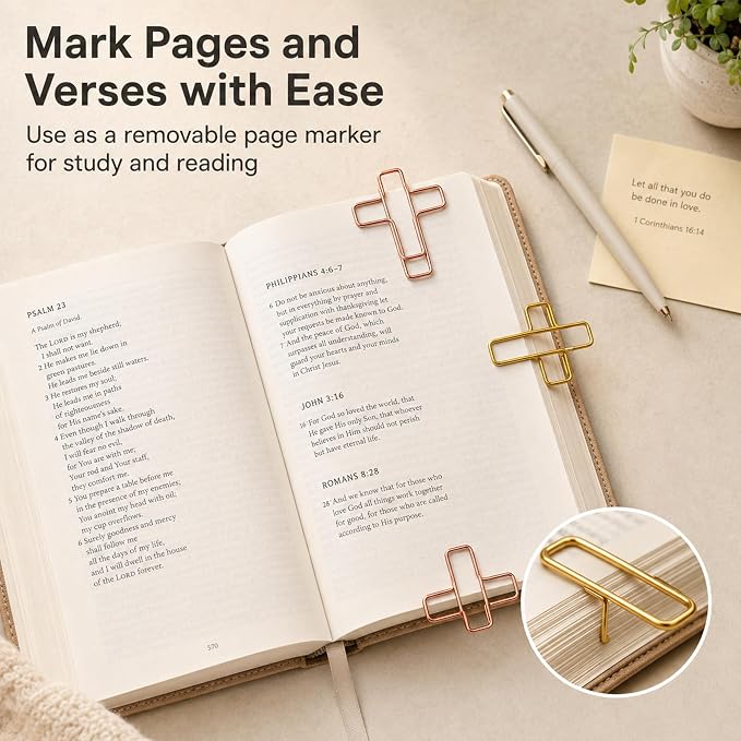 140 Pack Cross Paper Clips, Metal Cross Shaped Bookmarks - Image 6