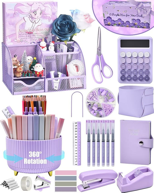 LXEVIHK 21Pcs Purple Desk Organizers and Accessories by StyleYourDeskinOneColor