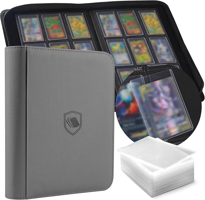 Toploader Binder, Holds 360 Toploader, 100 Toploaders INCLUDED, 9-Pocket PU by Pemocyny