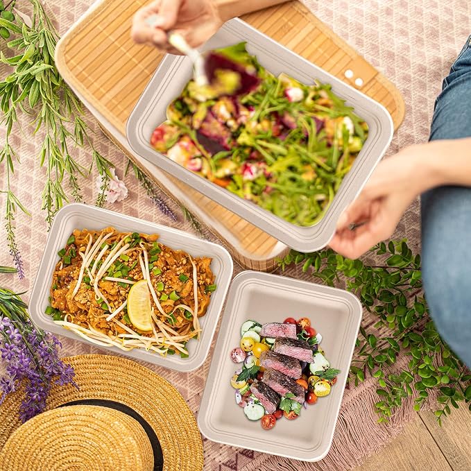 Lawei 50 Pack 14 Inch Biodegradable Paper Plates, Rectangle Compostable - Image 6
