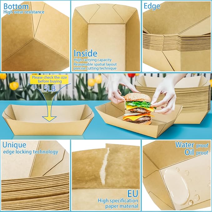 30 Pack 5LB Extra Large Paper Food Trays, Disposable Grease Resistant Paper - Image 3