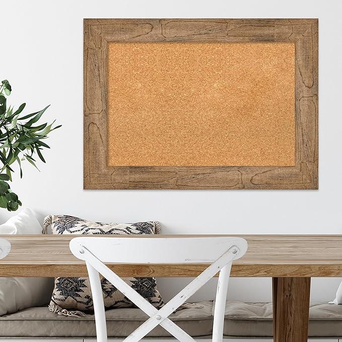 Amanti Art Natural Cork Board for Wall, 22x30 Vision Board with Brown Wood Frame, Medium Corkboard Office Decor for Home Organization, Country Rustic Corkboard Pinboard to Display Items for Home-DeskLoop Office