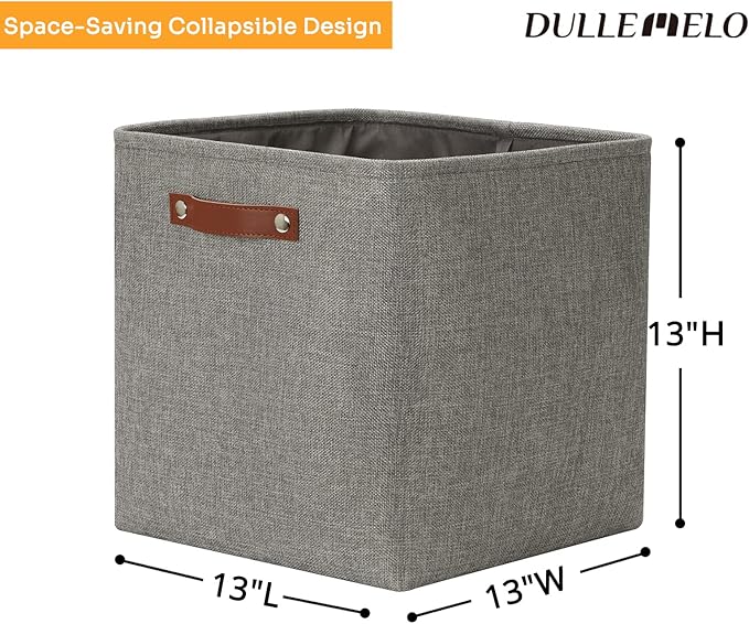 DULLEMELO Cube Storage Boxes,13 inch Fabric Baskets Closet Storage Bins for Home Organization and Storage,Stackale Gift Baskets Empty for Nursery Clothes Toys Kids Storage(Grey)-DeskLoop Office