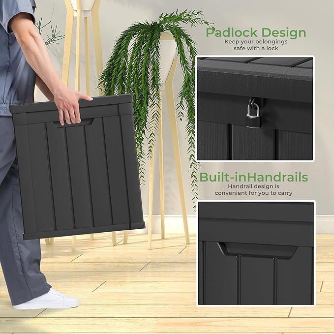 45 Gallon Resin Deck Box, Waterproof Outdoor Storage Bin for Patio, Poolside, and Garden, Lockable & UV-Resistant, Ideal for Small Spaces, Black-DeskLoop Office