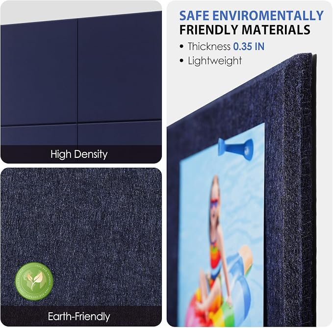 MaxGear Felt Bulletin Board 48" x 36", Dark Blue Felt Wall Tiles Wall Decor | - Image 2