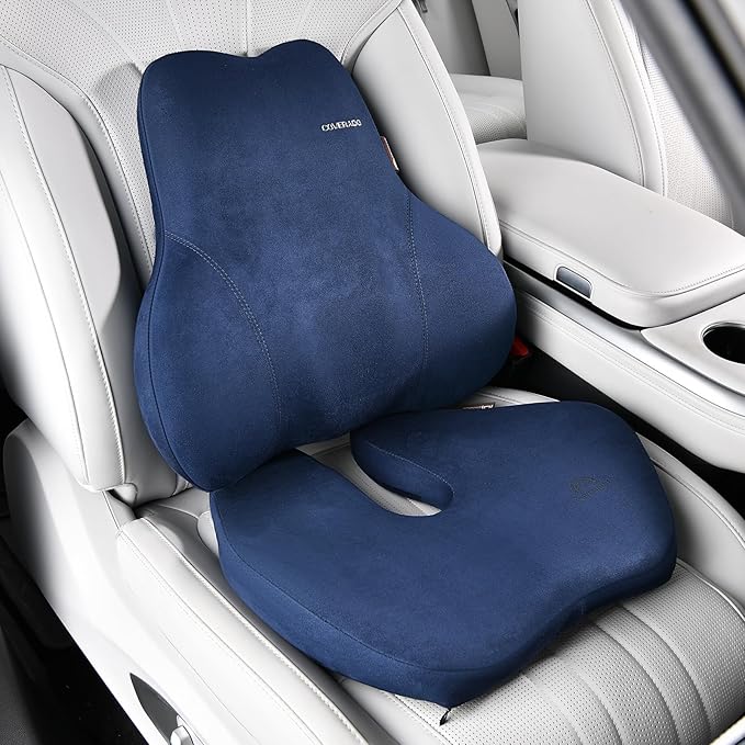 Coverado Memory Foam Car Seat Cushion and Lumbar Support Pillow for Car, Ergonomic Office Chair Cushion for Lower Back Pain Relief, Breathable & Non-Slip for Car, Home, and Office Use, Blue-DeskLoop Office